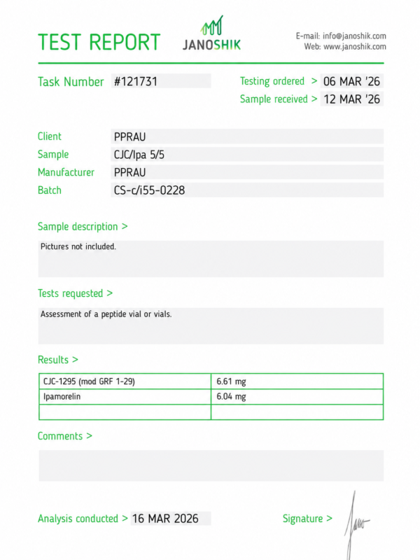 CJC-1295 + Ipamorelin 10mg (5mg/5mg) Certificate of Analysis