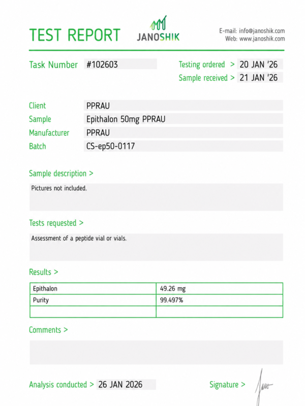 Epithalon 50mg Certificate of Analysis