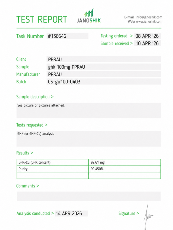 GHK-Cu 100mg Certificate of Analysis