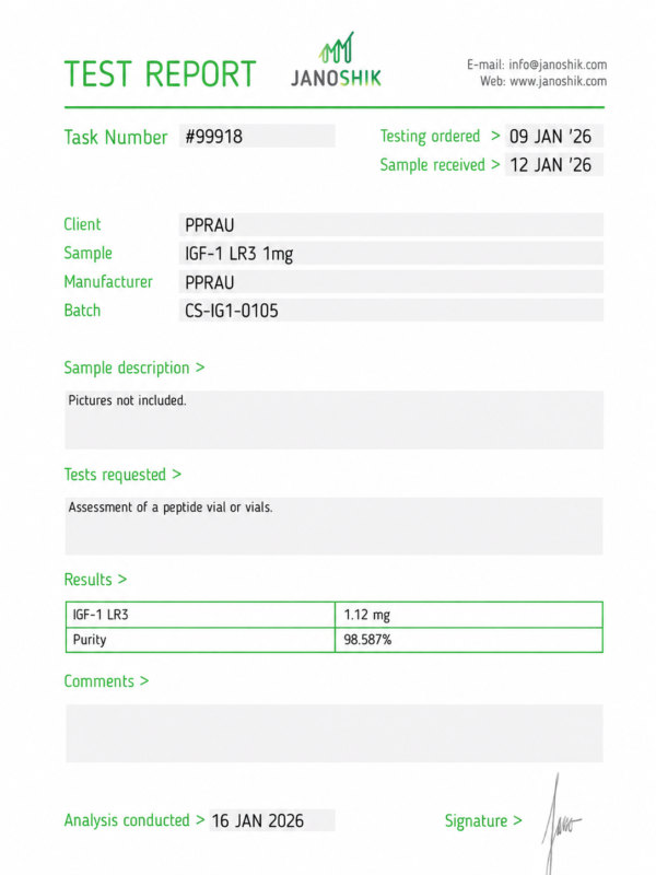 IGF-1 LR3 1mg Certificate of Analysis