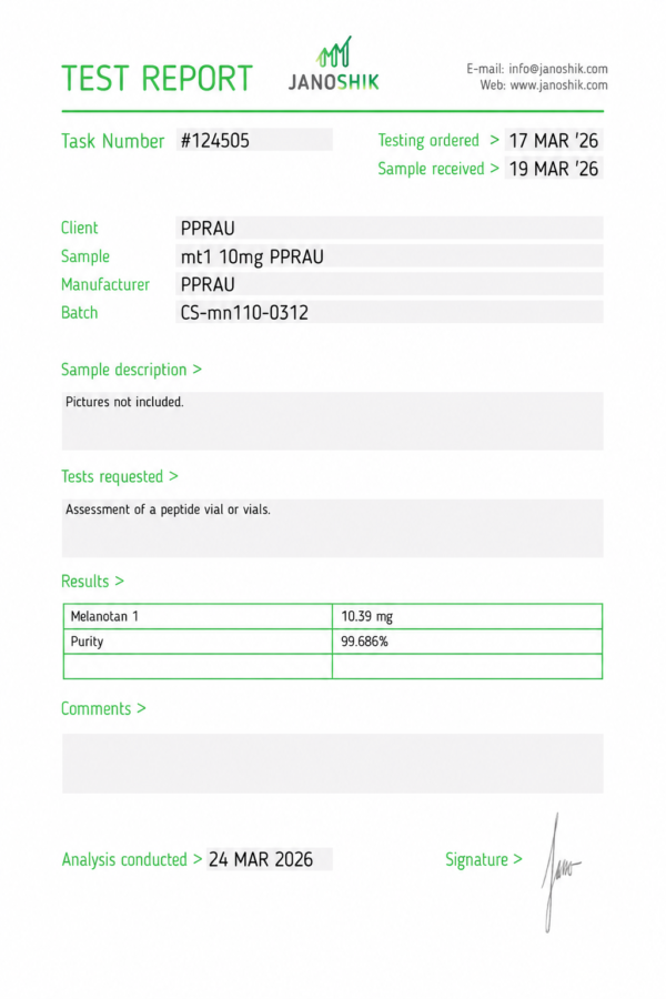 Melanotan 1 10mg Certificate of Analysis