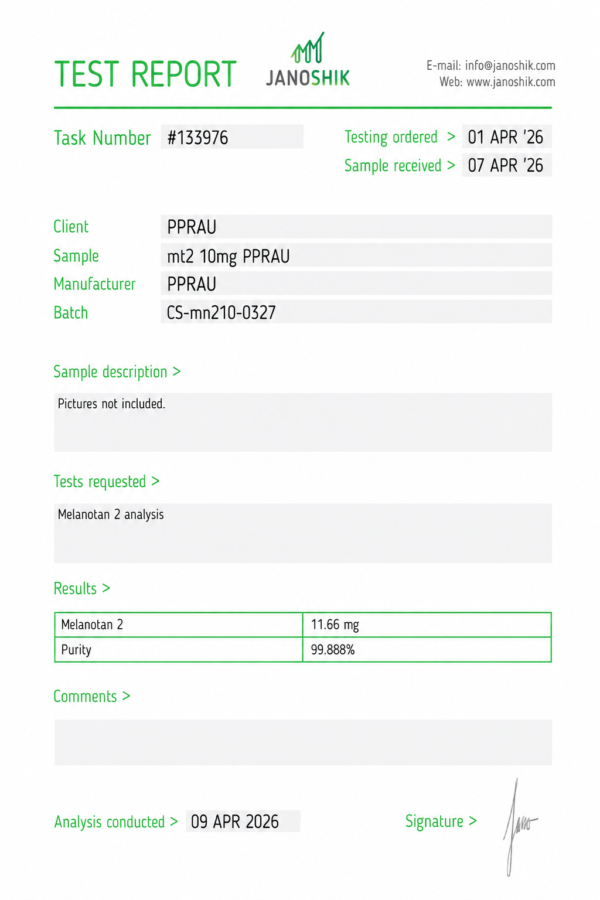 Melanotan 2 10mg Certificate of Analysis