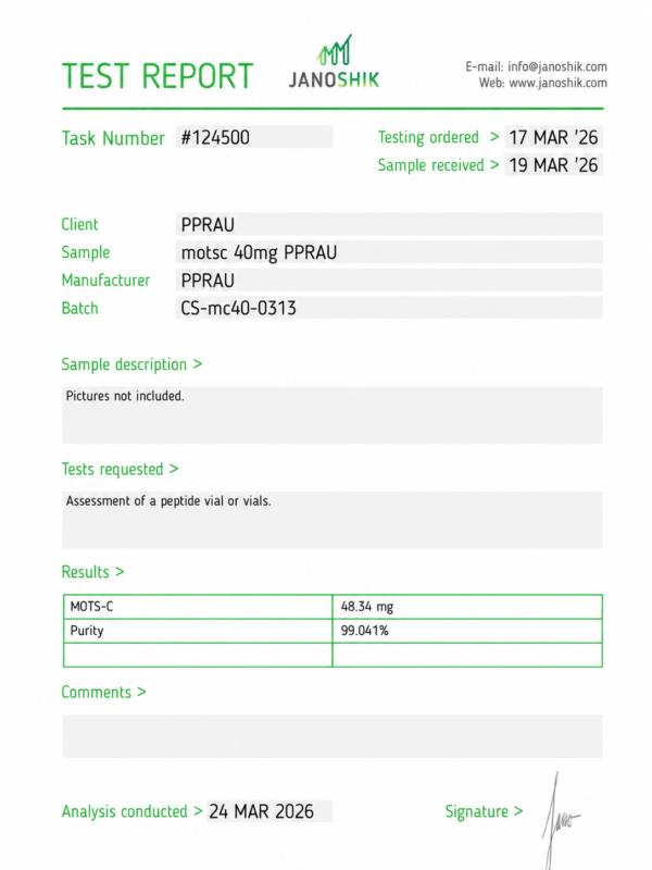 MOTS-C 40mg Certificate of Analysis