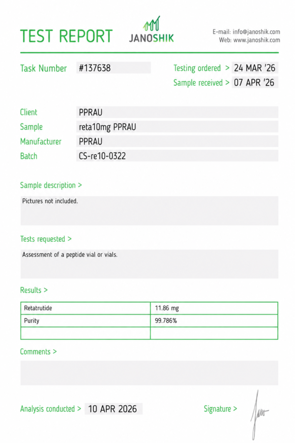Retatrutide 10mg Certificate of Analysis