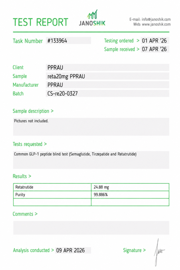Retatrutide 20mg Certificate of Analysis
