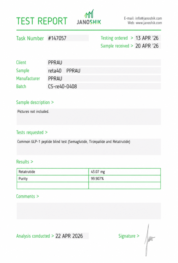 Retatrutide 40mg Certificate of Analysis