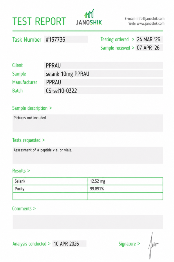 Selank 10mg Certificate of Analysis