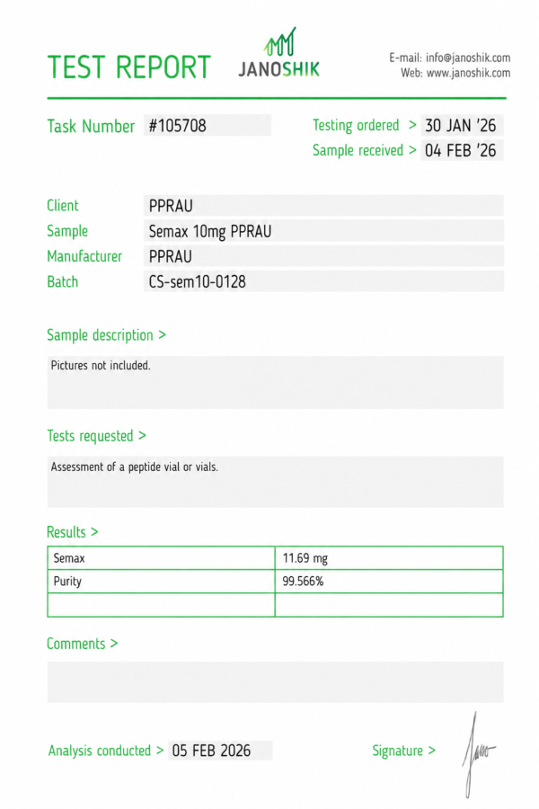 Semax 10mg Certificate of Analysis