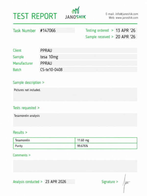Tesamorelin 10mg Certificate of Analysis