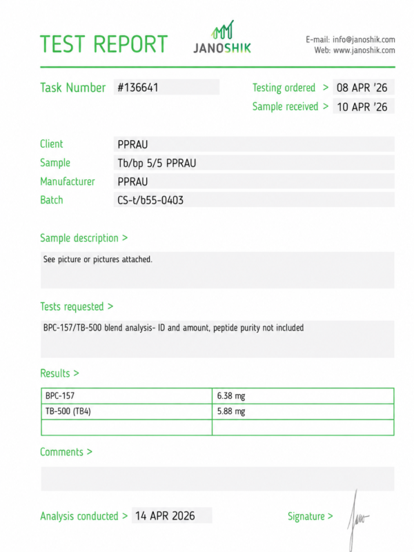 BPC-157 + TB-500 10mg (5mg/5mg) Certificate of Analysis